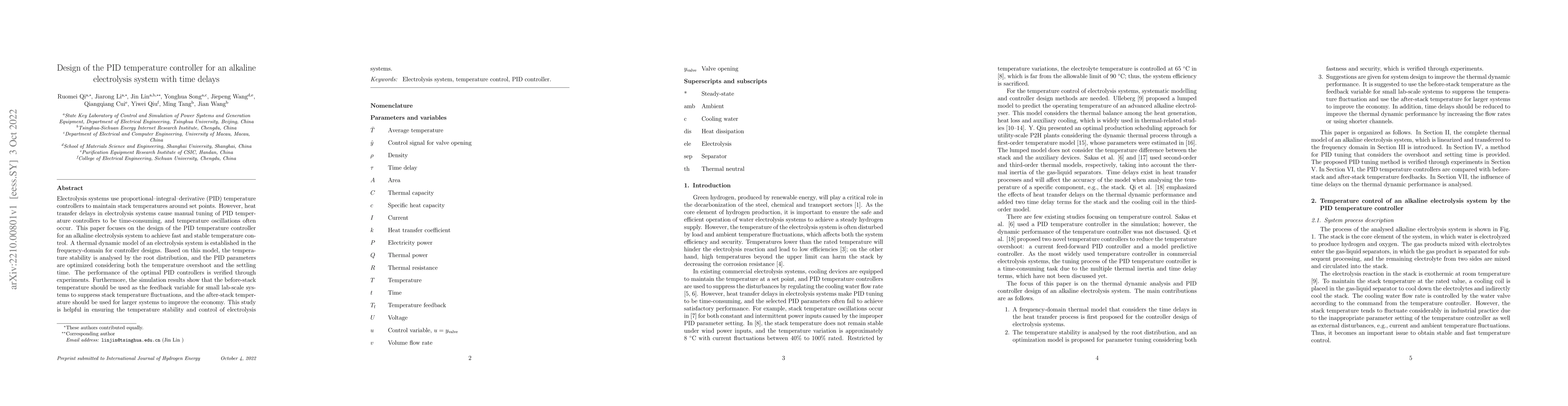Thumbnail for Design of the PID temperature controller for an alkaline electrolysis
  system with time delays