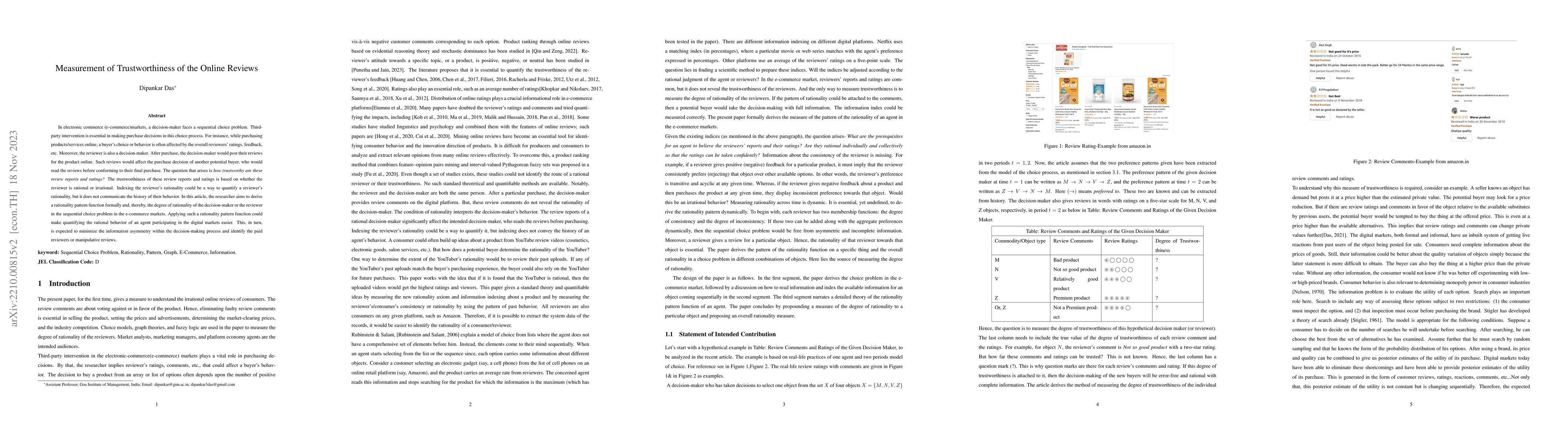 Thumbnail for Measurement of Trustworthiness of the Online Reviews