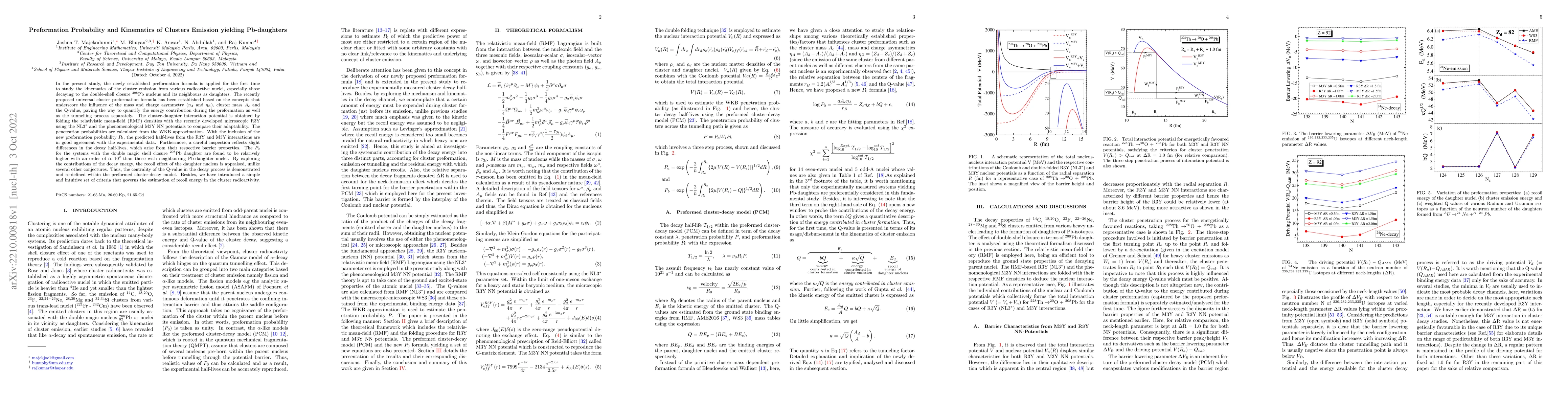 Thumbnail for Preformation Probability and Kinematics of Clusters Emission yielding
  Pb-daughters