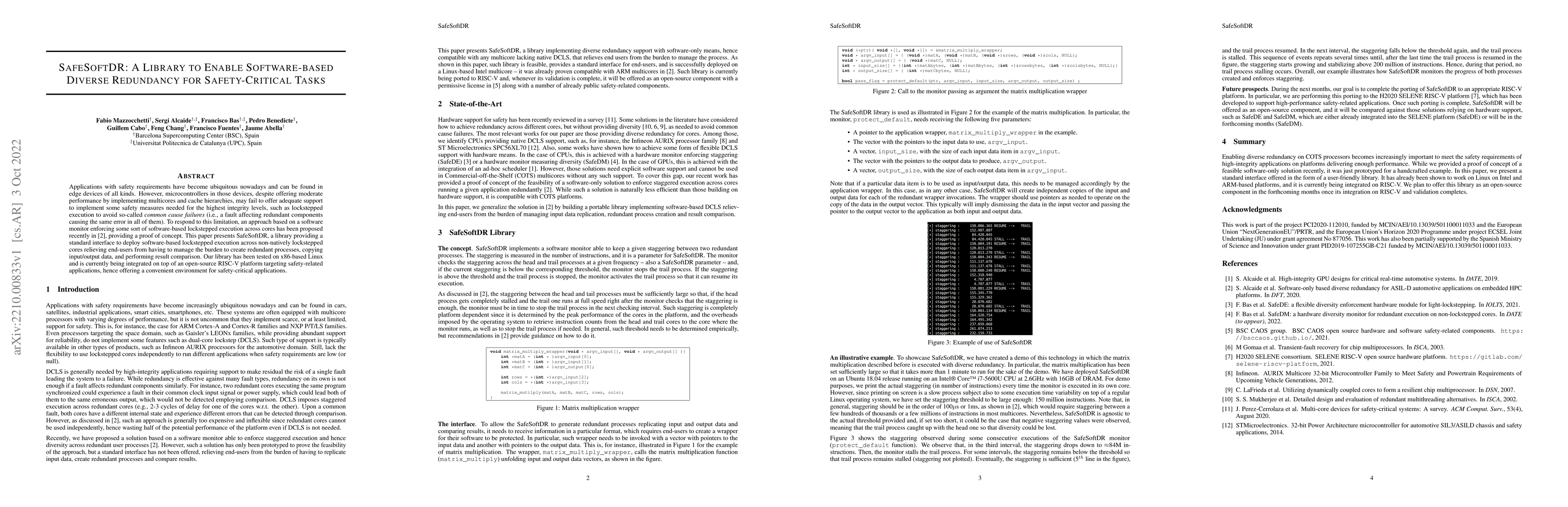 Thumbnail for SafeSoftDR: A Library to Enable Software-based Diverse Redundancy for
  Safety-Critical Tasks