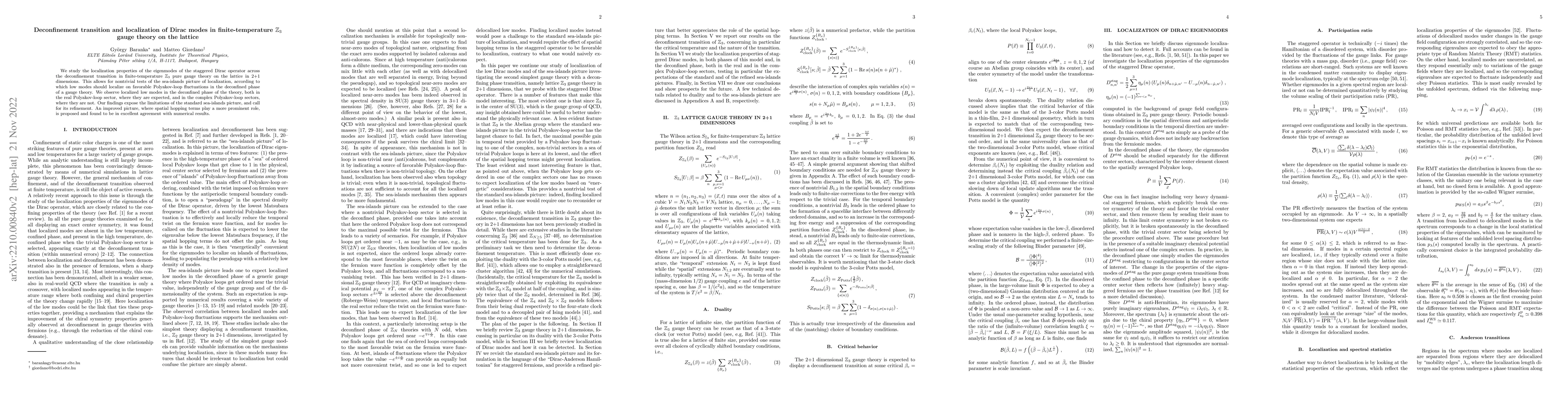 Thumbnail for Deconfinement transition and localization of Dirac modes in
  finite-temperature $\mathbb{Z}_3$ gauge theory on the lattice
