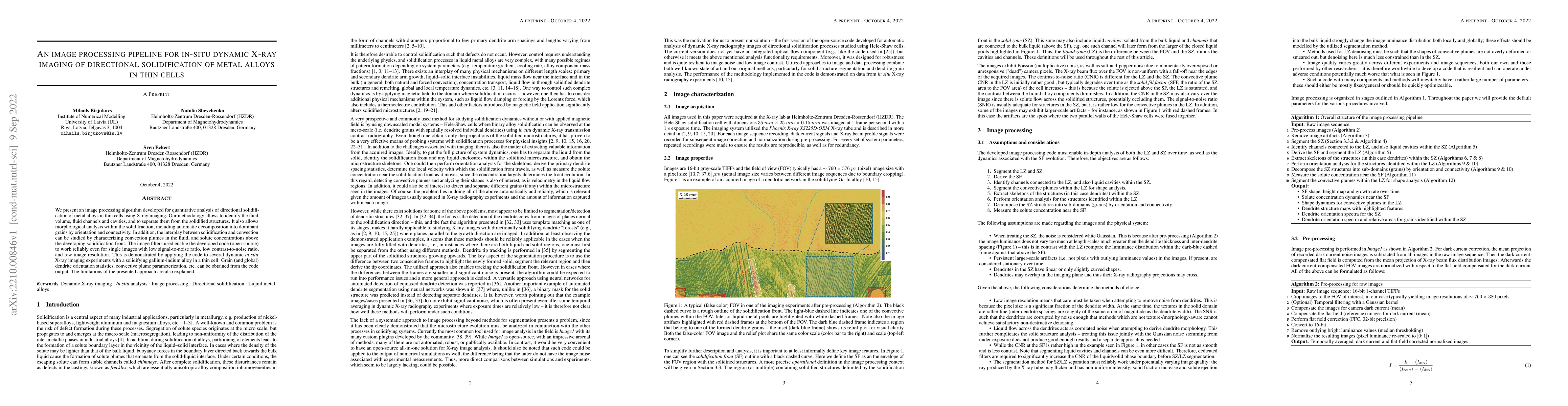 Thumbnail for An image processing pipeline for in-situ dynamic X-ray imaging of
  directional solidification of metal alloys in thin cells