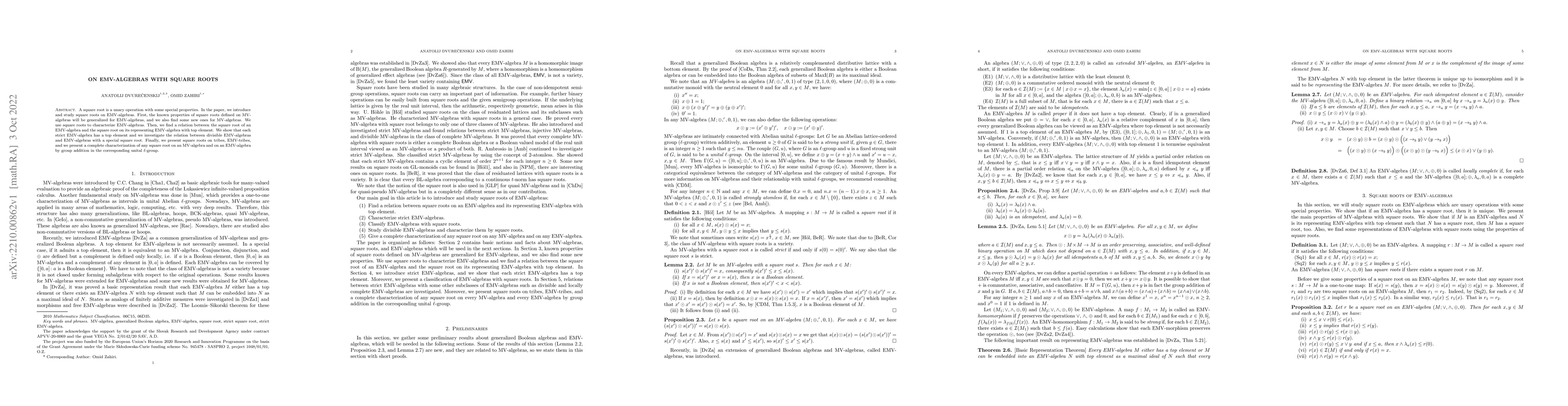 Thumbnail for On EMV-algebras with square roots