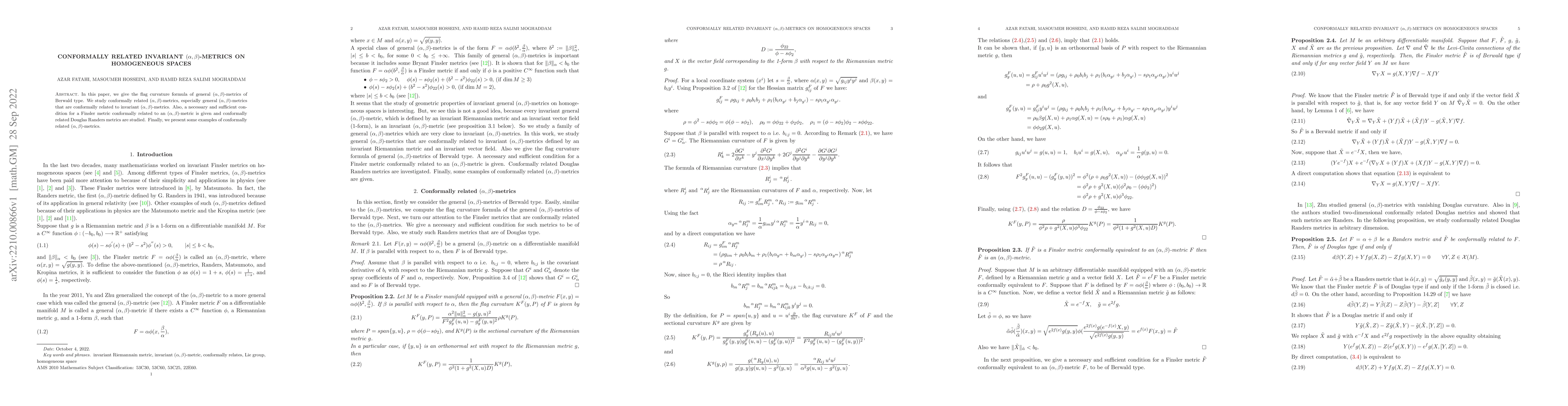 Thumbnail for Conformally related invariant $(\alpha,\beta)$-metrics on homogeneous
  spaces