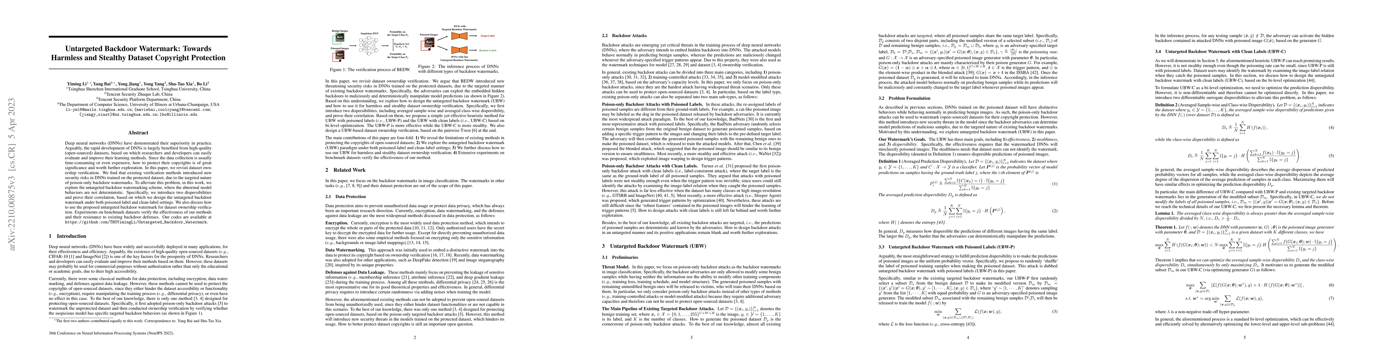 Thumbnail for Untargeted Backdoor Watermark: Towards Harmless and Stealthy Dataset
  Copyright Protection