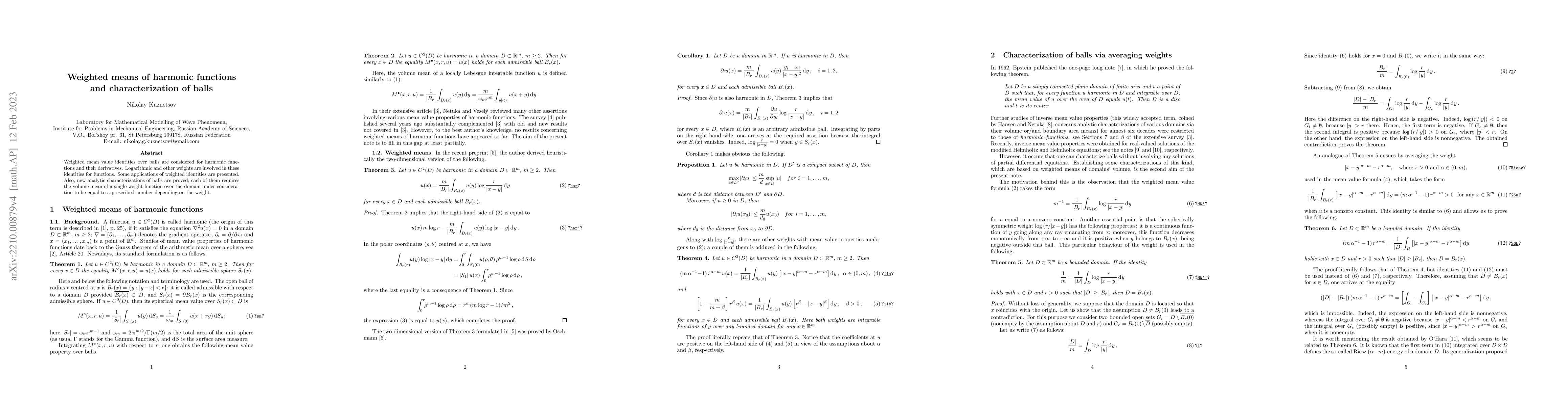 Thumbnail for Weighted means of harmonic functions and characterization of balls