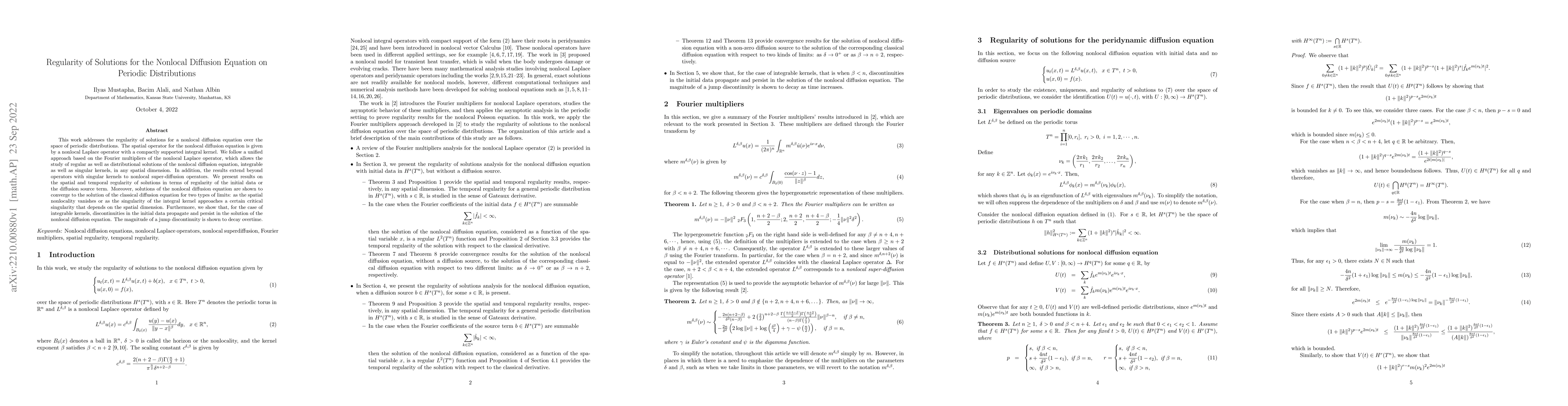 Thumbnail for Regularity of Solutions for the Nonlocal Diffusion Equation on Periodic
  Distributions