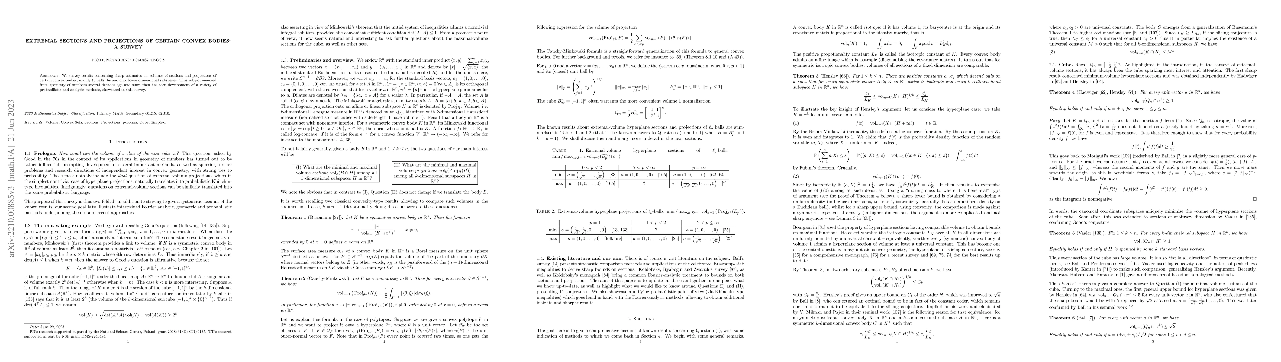 Thumbnail for Extremal sections and projections of certain convex bodies: a survey