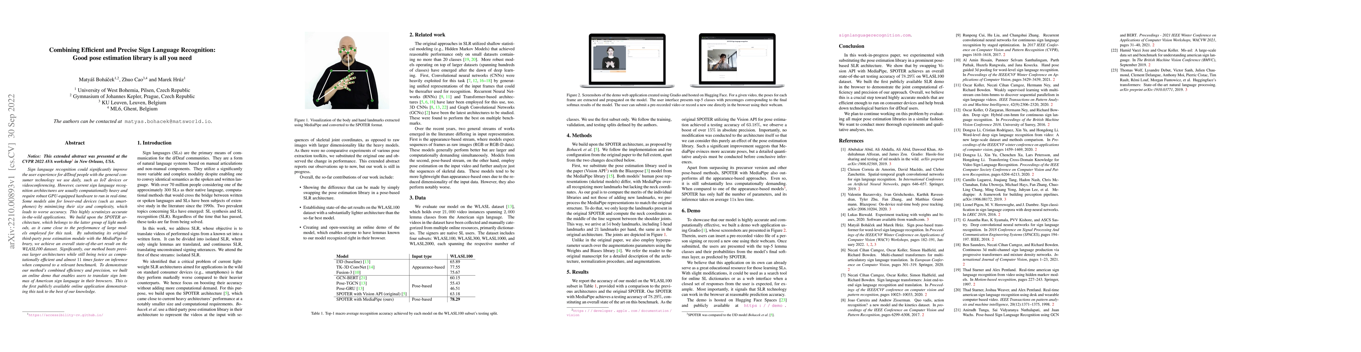 Thumbnail for Combining Efficient and Precise Sign Language Recognition: Good pose
  estimation library is all you need