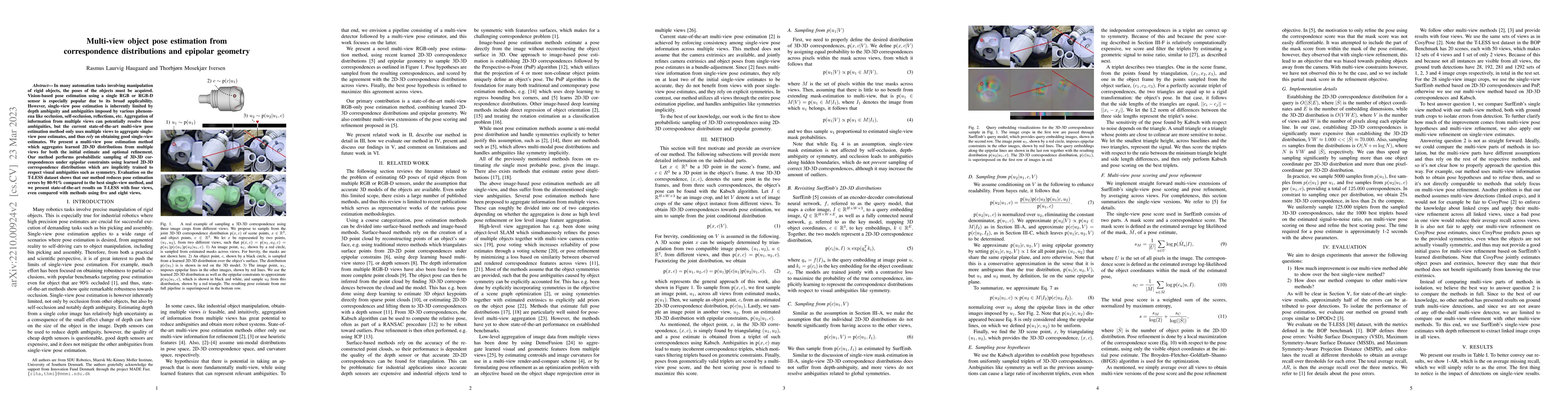 Thumbnail for Multi-view object pose estimation from correspondence distributions and
  epipolar geometry