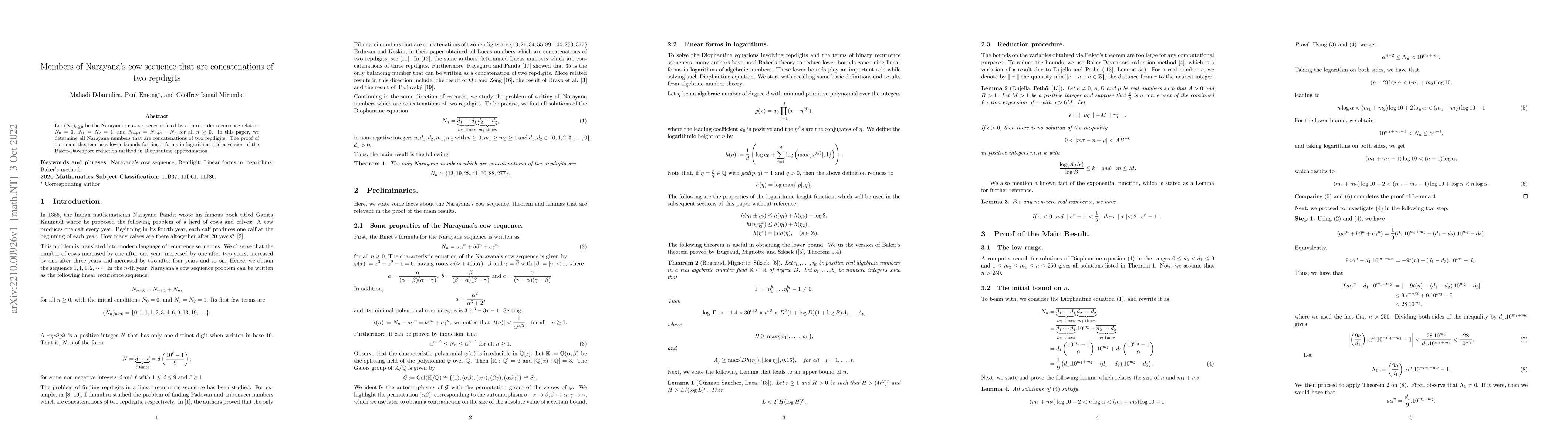 Thumbnail for Members of Narayana's cow sequence that are concatenations of two
  repdigits