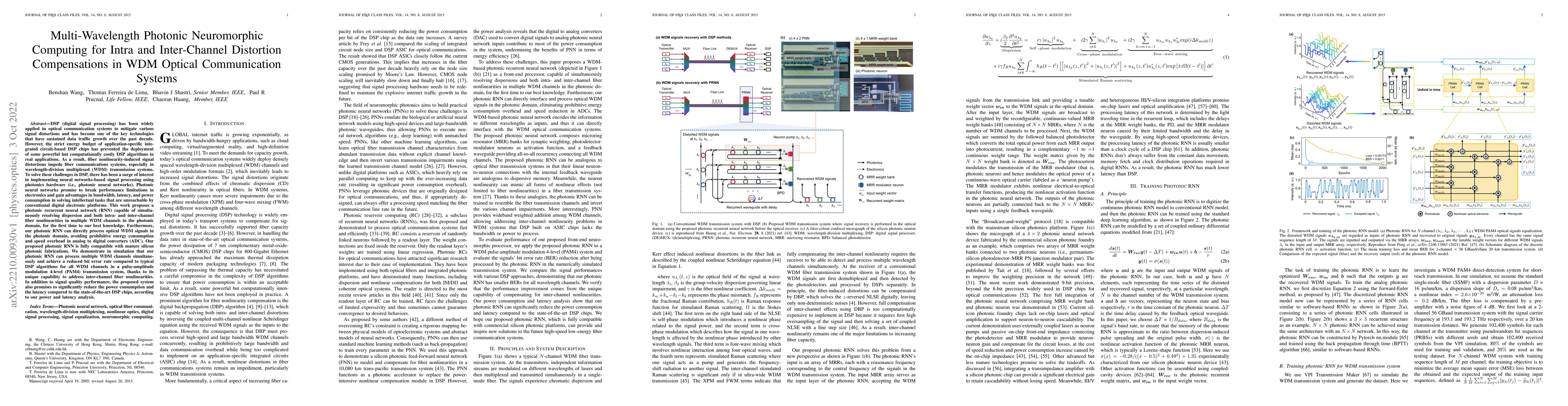 Thumbnail for Multi-Wavelength Photonic Neuromorphic Computing for Intra and
  Inter-Channel Distortion Compensations in WDM Optical Communication Systems
