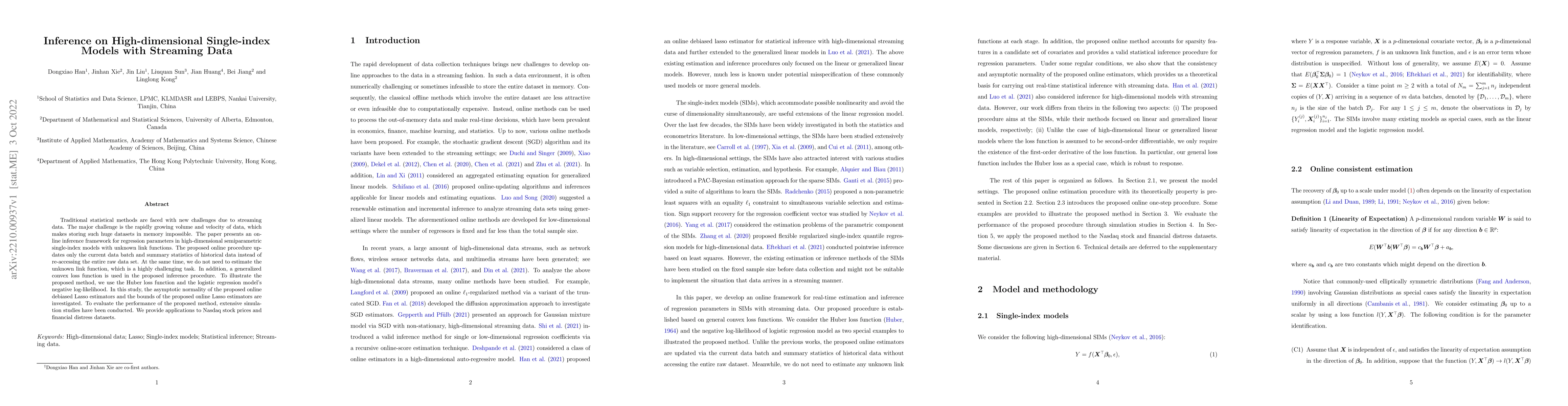 Thumbnail for Inference on High-dimensional Single-index Models with Streaming Data