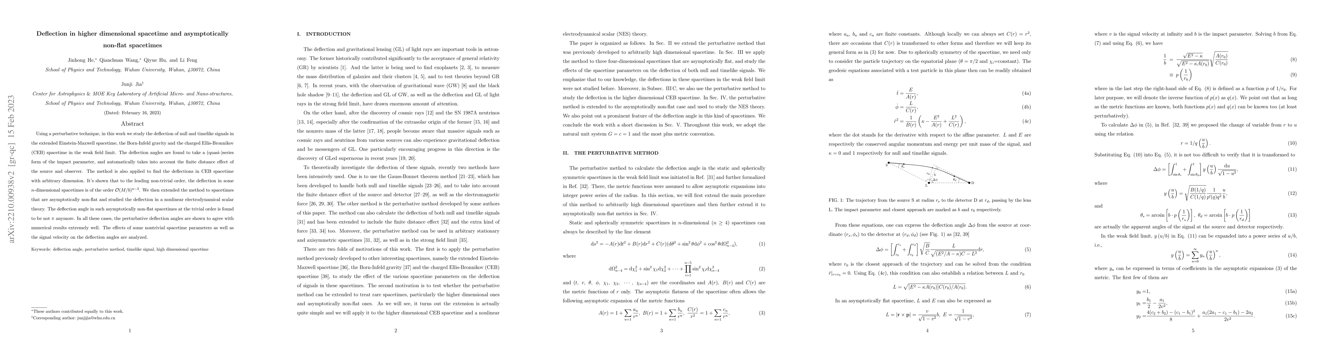 Thumbnail for Deflection in higher dimensional spacetime and asymptotically non-flat
  spacetimes