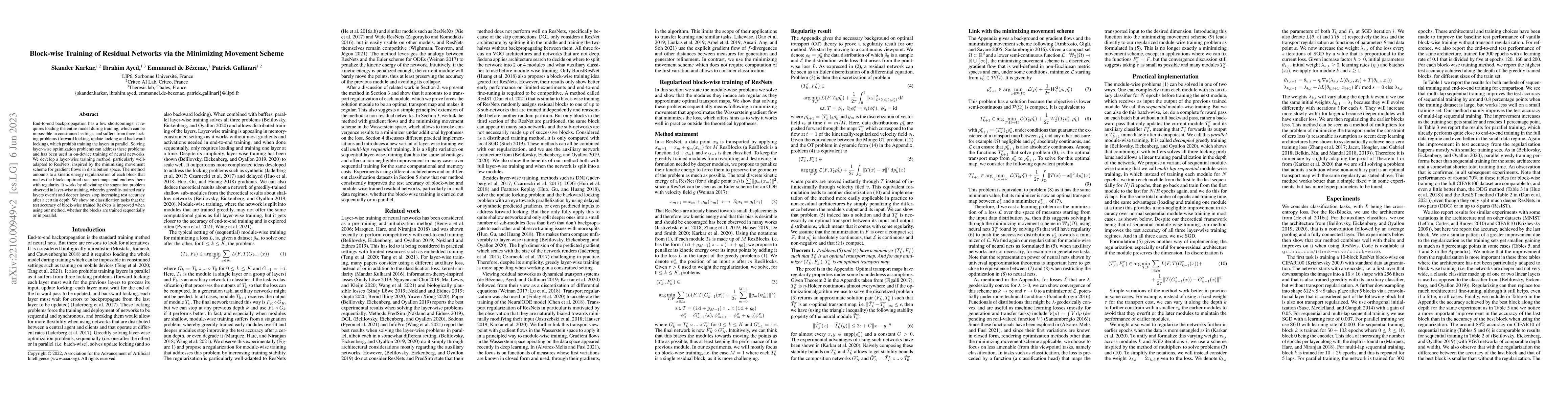 Thumbnail for Block-wise Training of Residual Networks via the Minimizing Movement
  Scheme