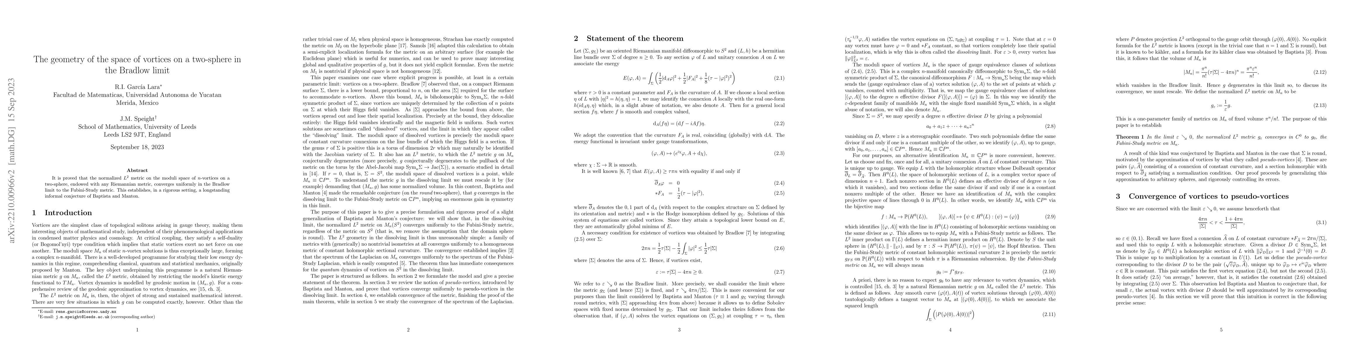 Thumbnail for The geometry of the space of vortices on a two-sphere in the Bradlow
  limit
