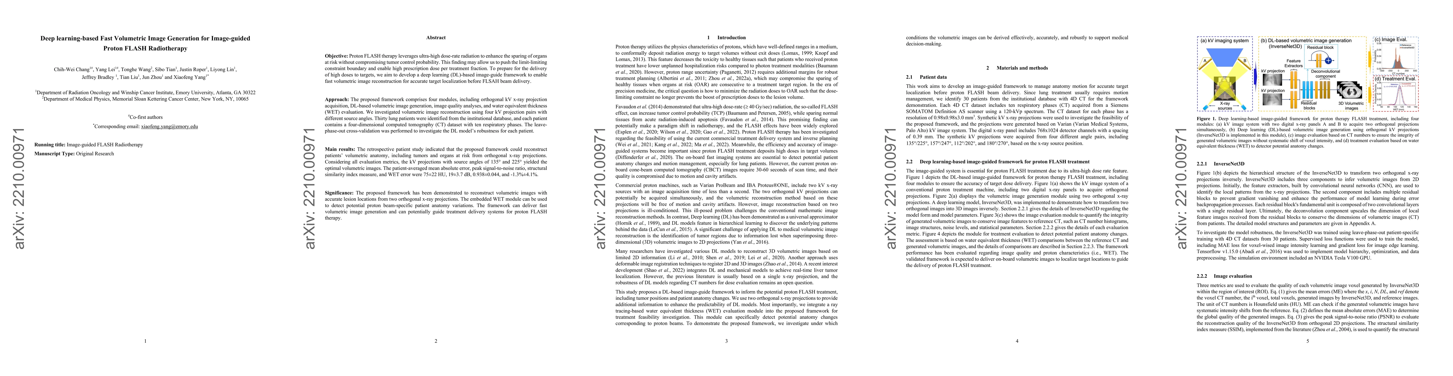 Thumbnail for Deep learning-based Fast Volumetric Image Generation for Image-guided
  Proton FLASH Radiotherapy