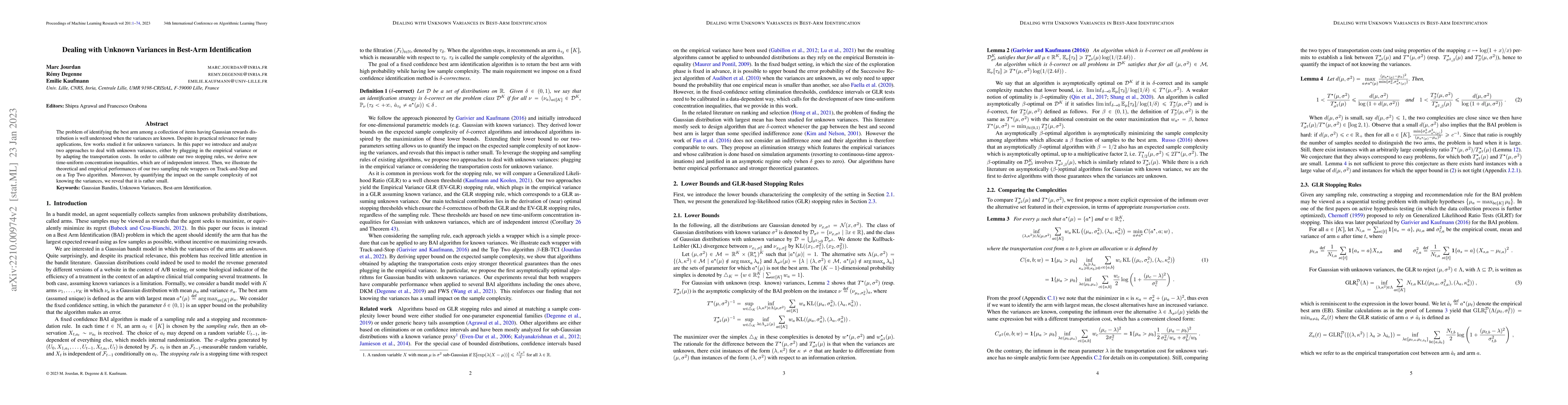 Thumbnail for Dealing with Unknown Variances in Best-Arm Identification
