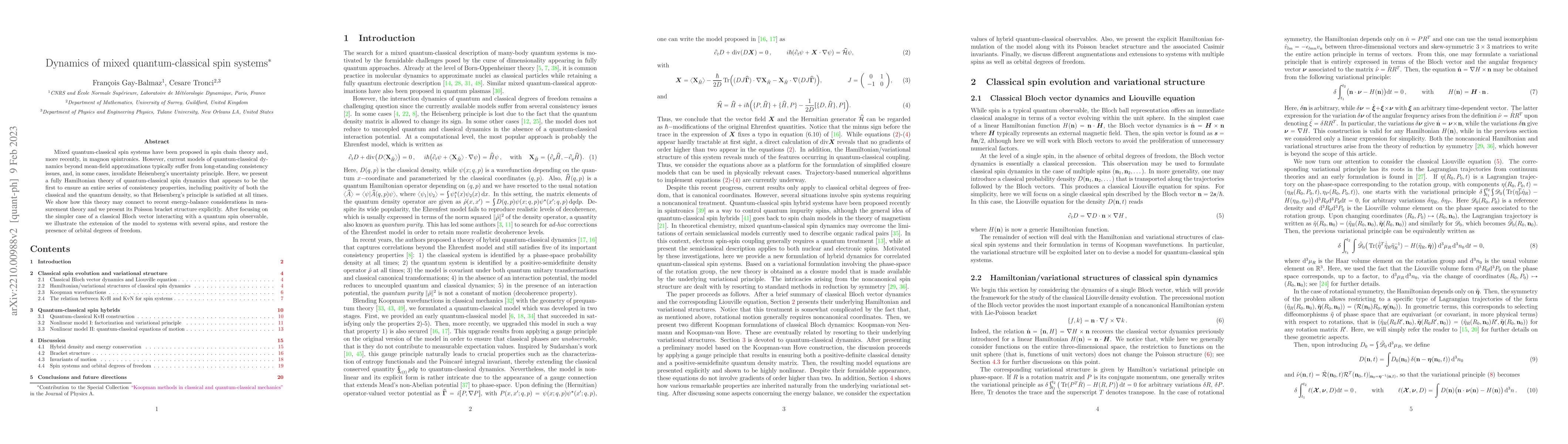 Thumbnail for Dynamics of mixed quantum-classical spin systems