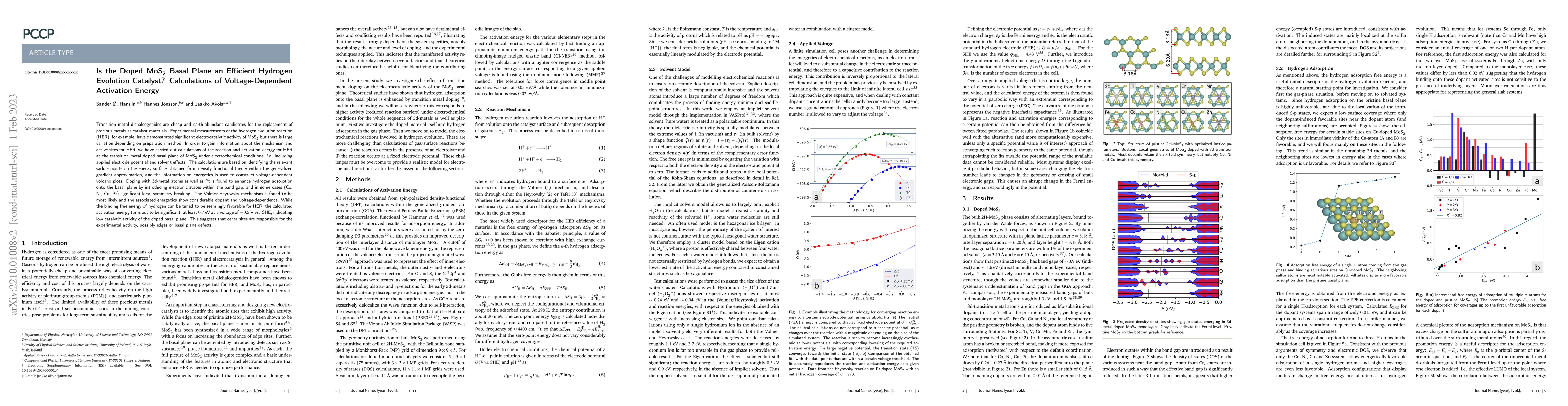 Thumbnail for Is the doped MoS2 basal plane an efficient hydrogen evolution catalyst?
  Calculations of voltage-dependent activation energy