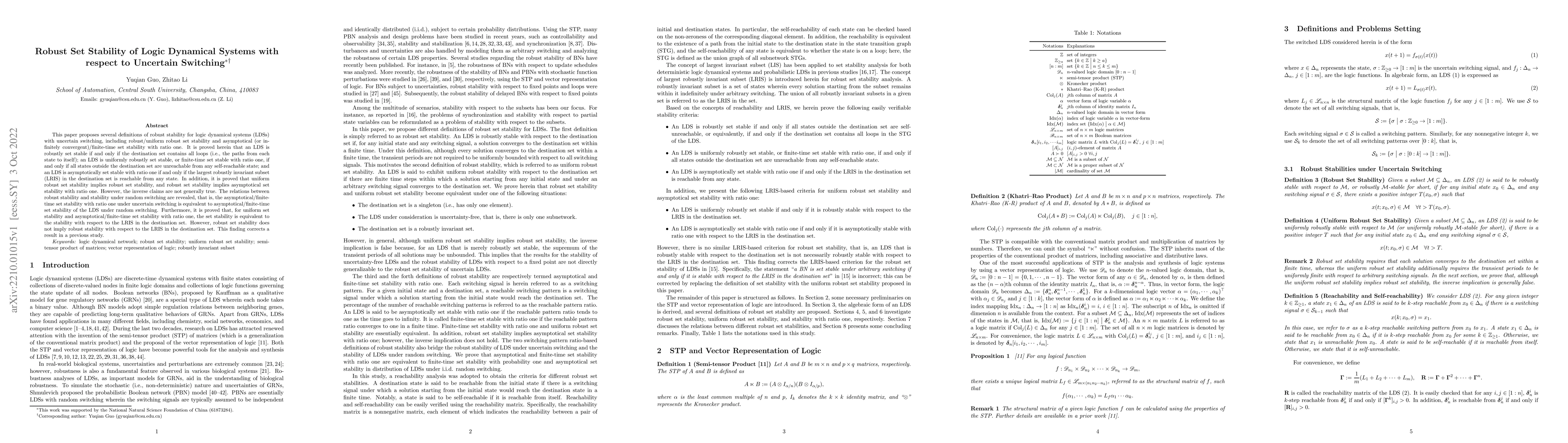 Thumbnail for Robust Set Stability of Logic Dynamical Systems with respect to
  Uncertain Switching
