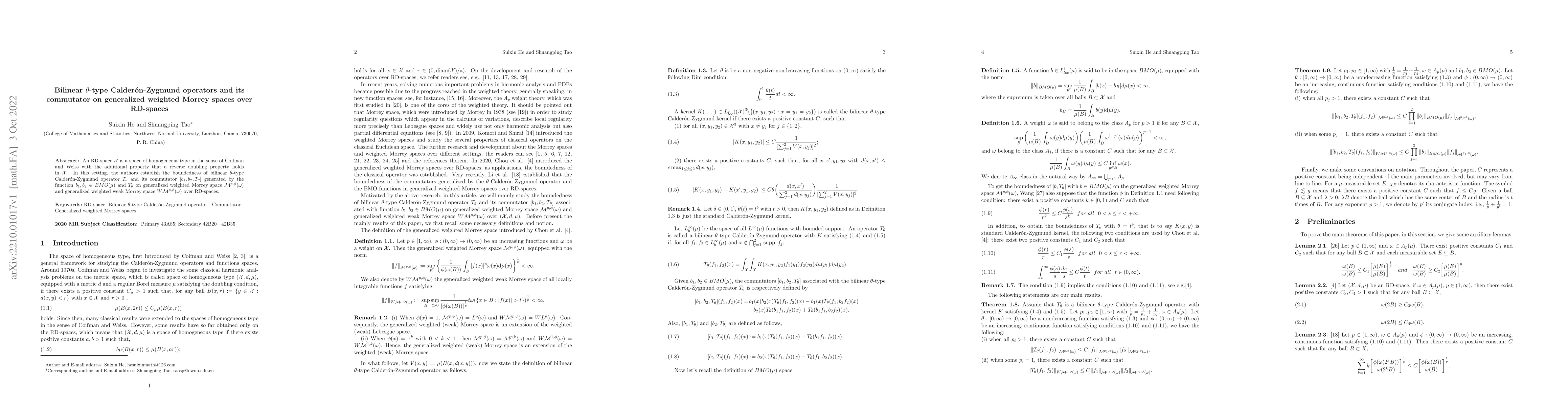 Thumbnail for Bilinear $\theta$-type Calder\'on-Zygmund operators and its commutator
  on generalized weighted Morrey spaces over RD-spaces