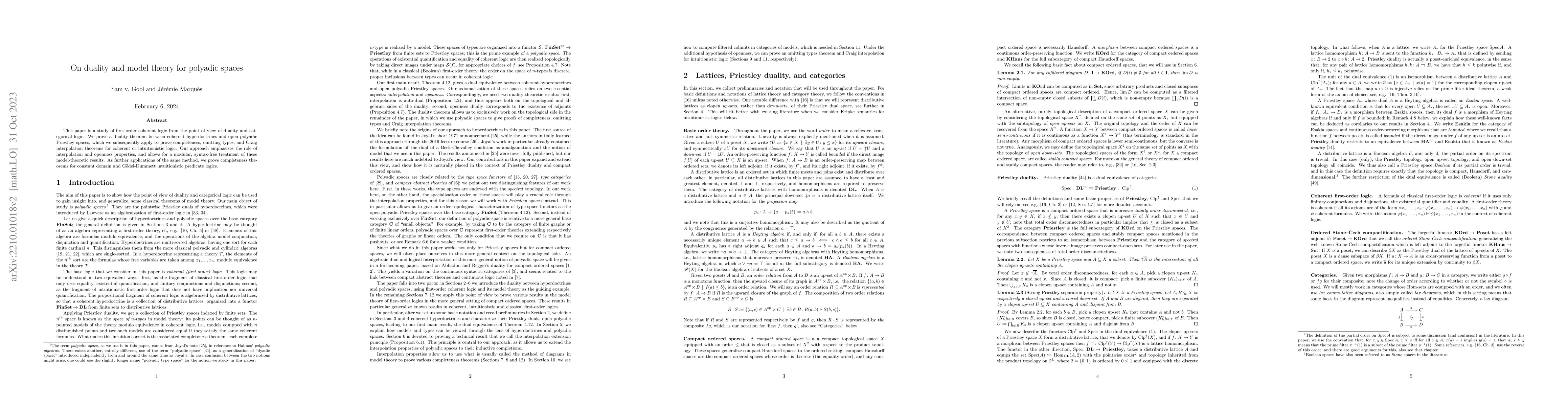 Thumbnail for On duality and model theory for polyadic spaces