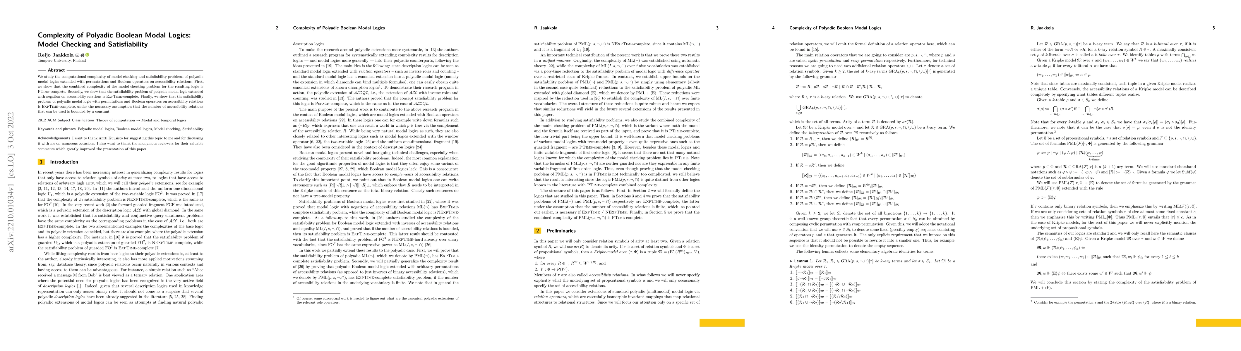 Thumbnail for Complexity of Polyadic Boolean Modal Logics: Model Checking and
  Satisfiability
