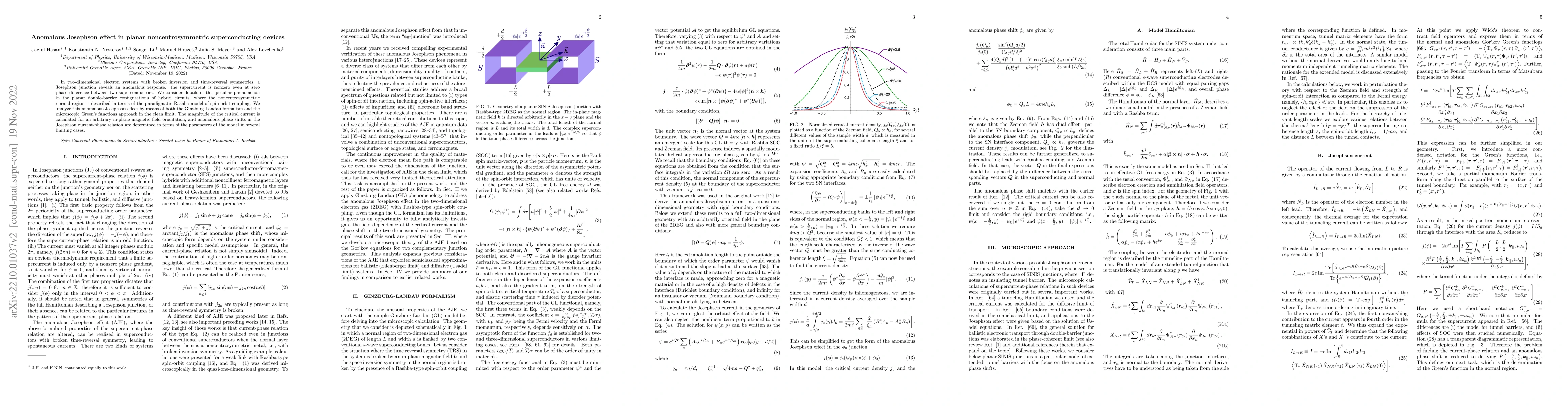 Thumbnail for Anomalous Josephson effect in planar noncentrosymmetric superconducting
  devices