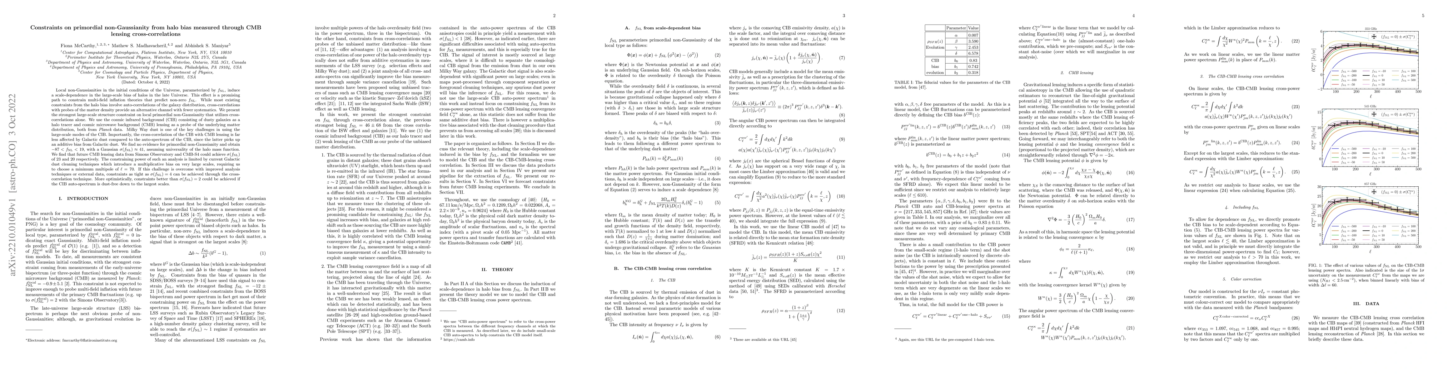 Thumbnail for Constraints on primordial non-Gaussianity from halo bias measured
  through CMB lensing cross-correlations