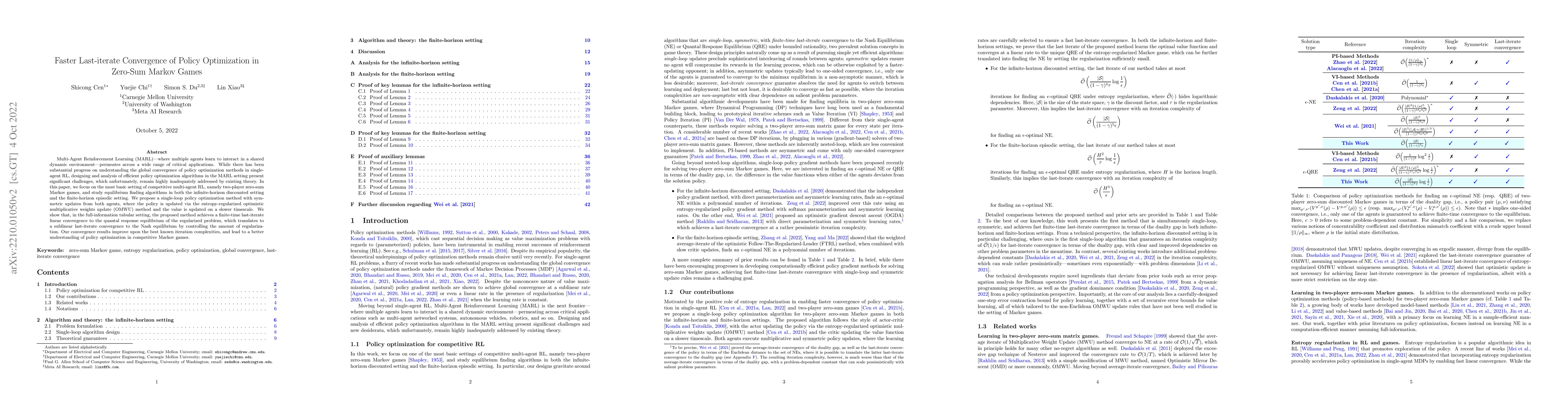 Thumbnail for Faster Last-iterate Convergence of Policy Optimization in Zero-Sum
  Markov Games