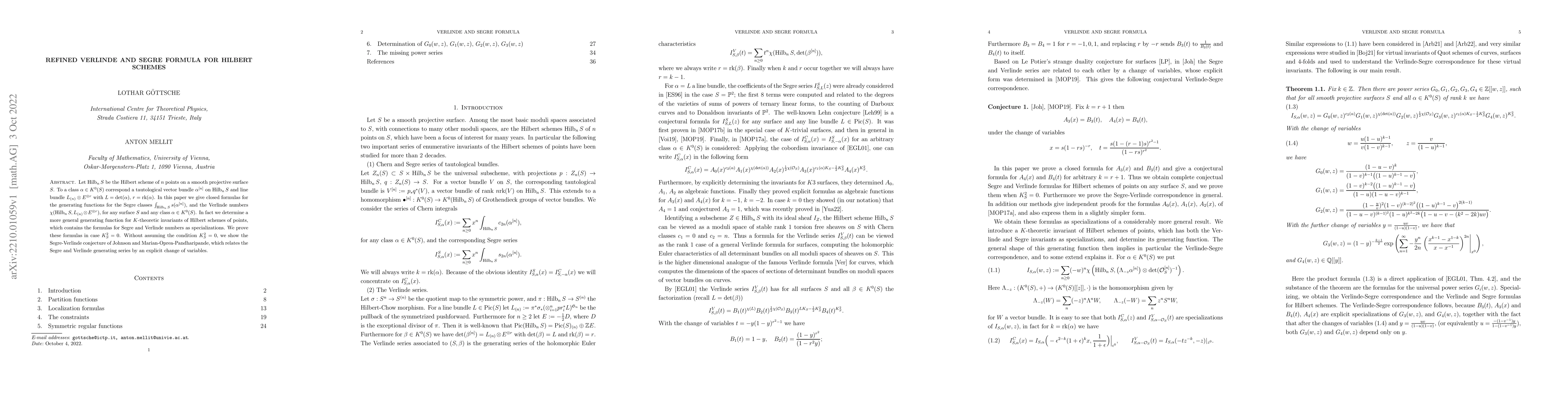 Thumbnail for Refined Verlinde and Segre formula for Hilbert schemes