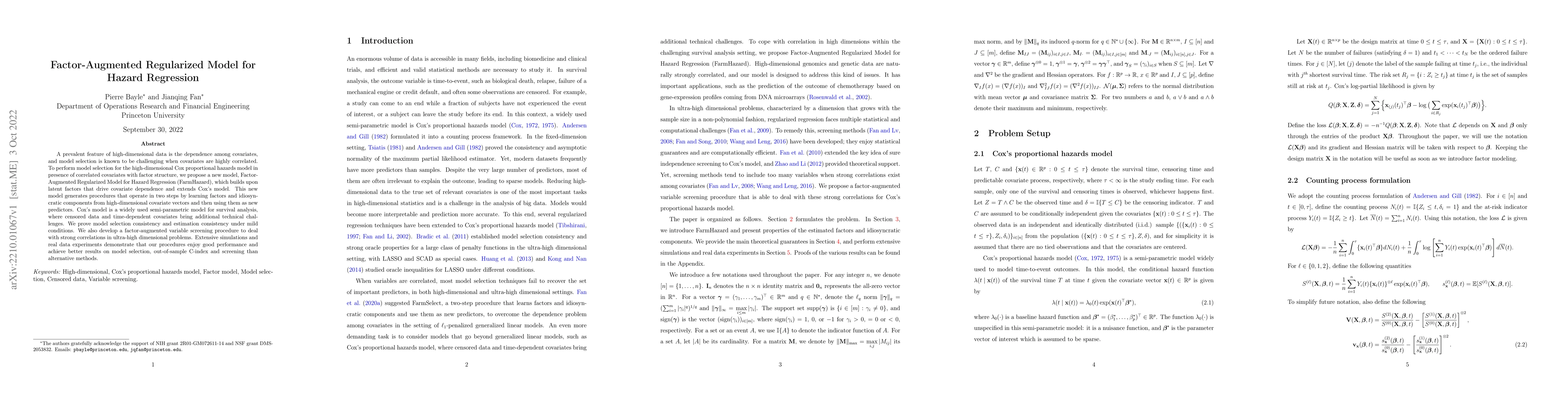 Thumbnail for Factor-Augmented Regularized Model for Hazard Regression