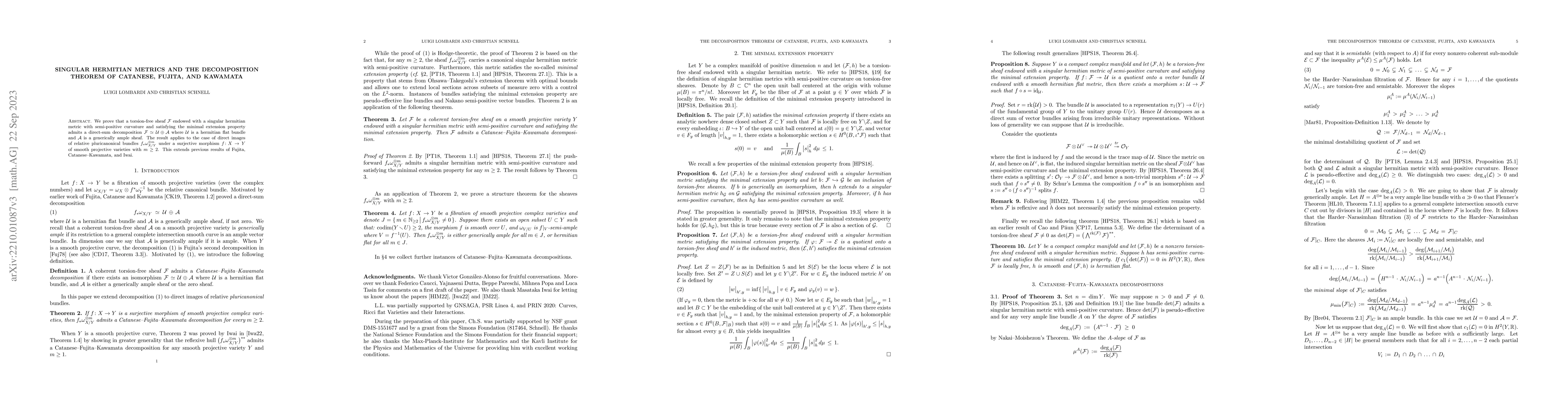 Thumbnail for Singular hermitian metrics and the decomposition theorem of Catanese,
  Fujita, and Kawamata