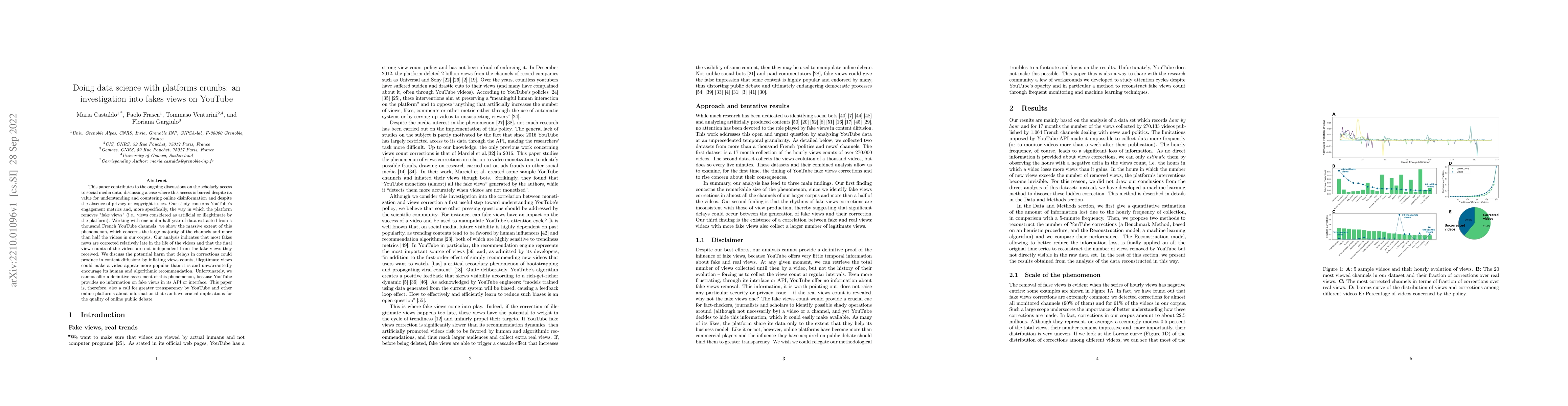 Thumbnail for Doing data science with platforms crumbs: an investigation into fakes
  views on YouTube