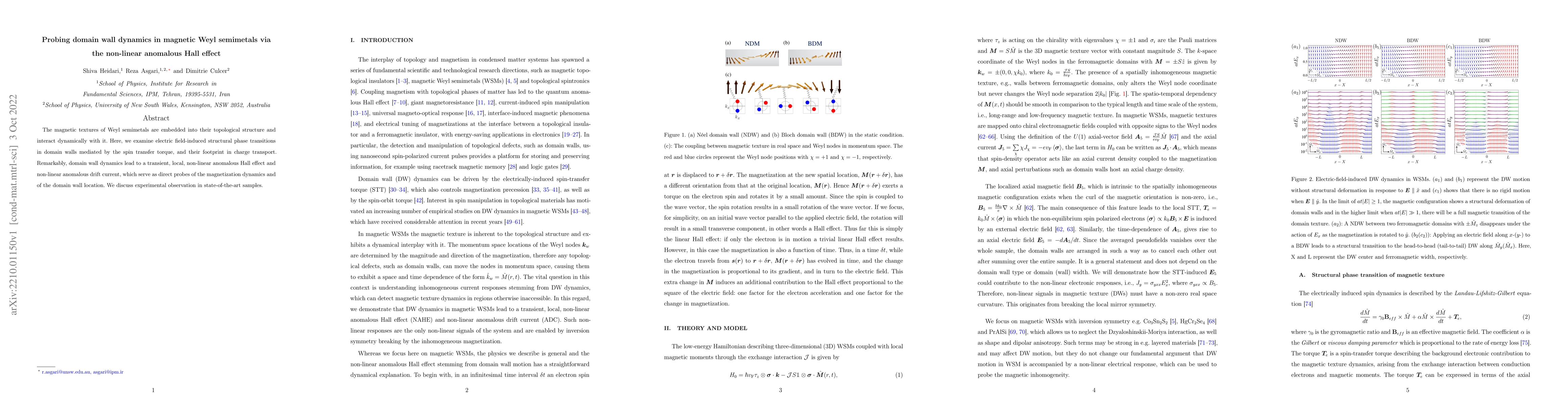Thumbnail for Probing domain wall dynamics in magnetic Weyl semimetals via the
  non-linear anomalous Hall effect