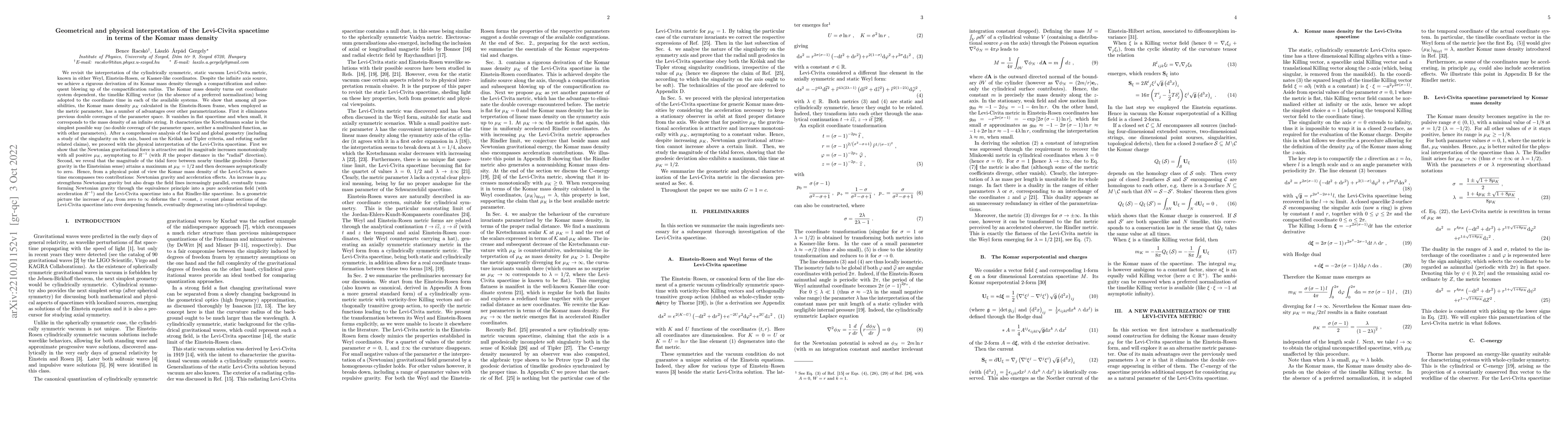 Thumbnail for Geometrical and physical interpretation of the Levi-Civita spacetime in
  terms of the Komar mass density