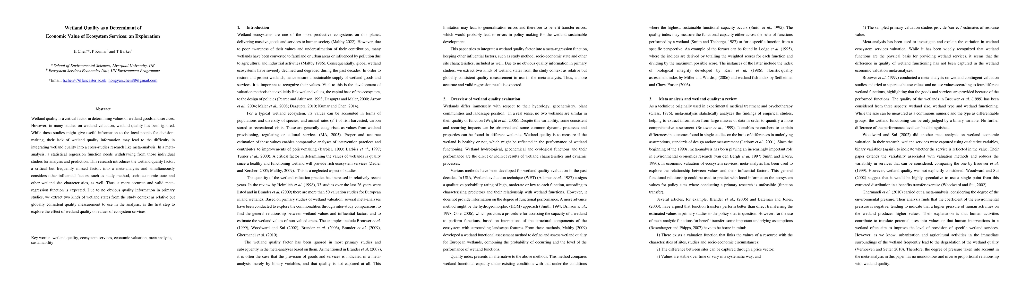 Thumbnail for Wetland Quality as a Determinant of Economic Value of Ecosystem
  Services: an Exploration