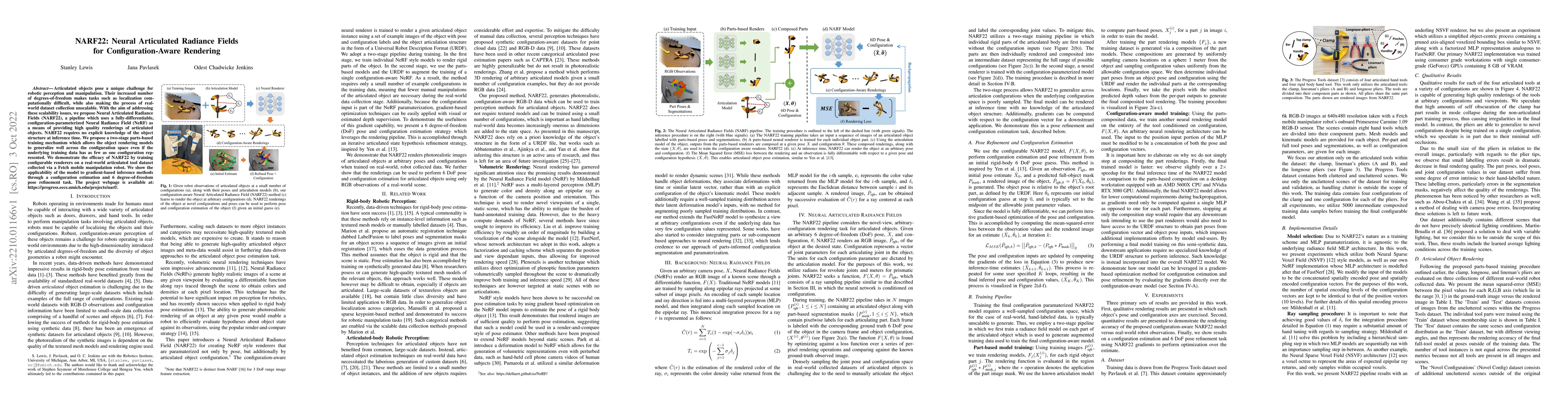 Thumbnail for NARF22: Neural Articulated Radiance Fields for Configuration-Aware
  Rendering