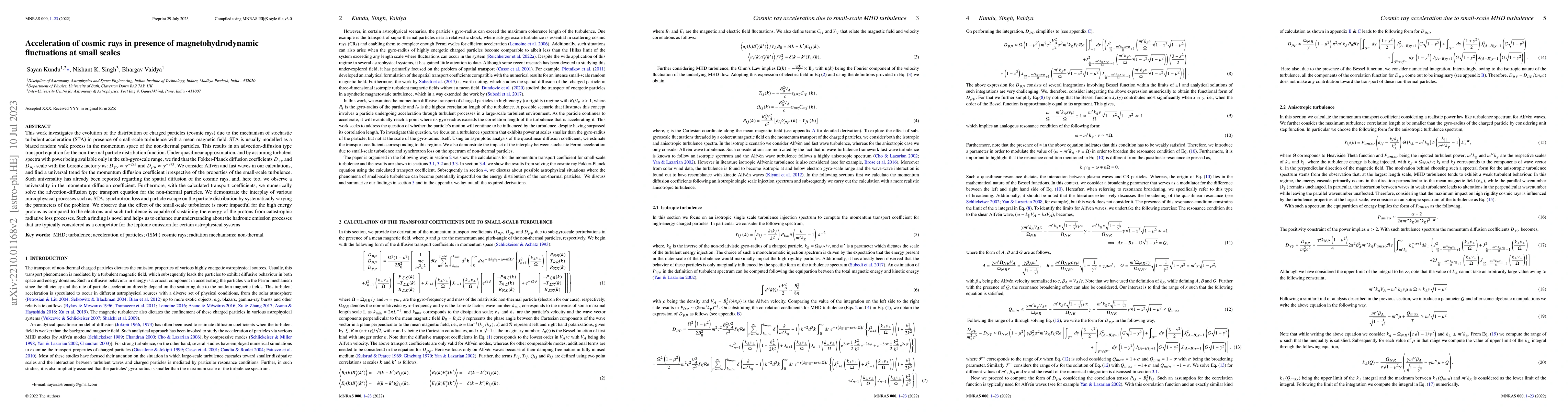 Thumbnail for Acceleration of cosmic rays in presence of magnetohydrodynamic
  fluctuations at small scales