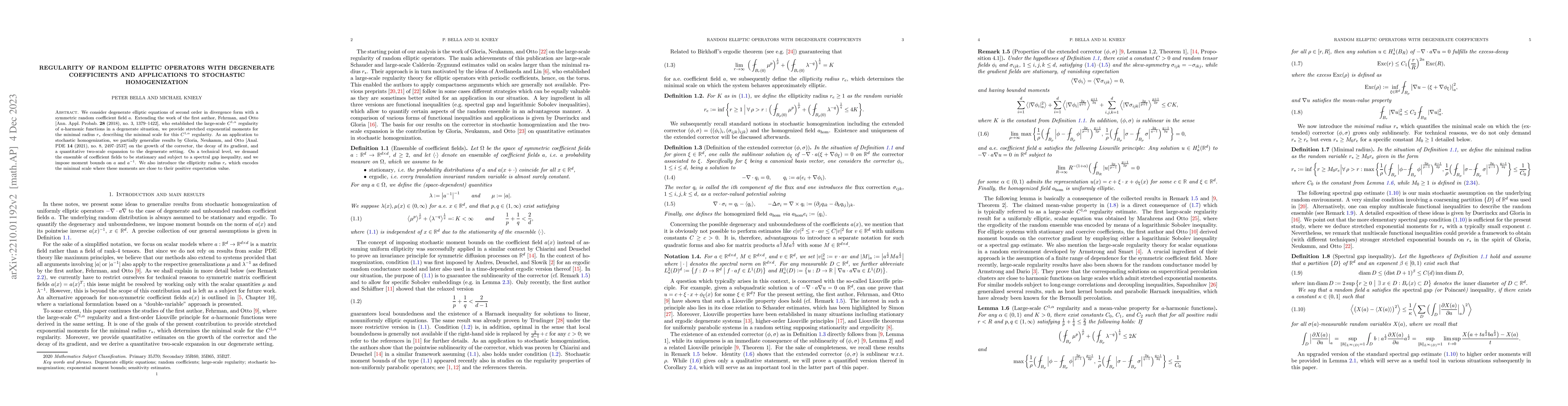 Thumbnail for Regularity of random elliptic operators with degenerate coefficients and
  applications to stochastic homogenization