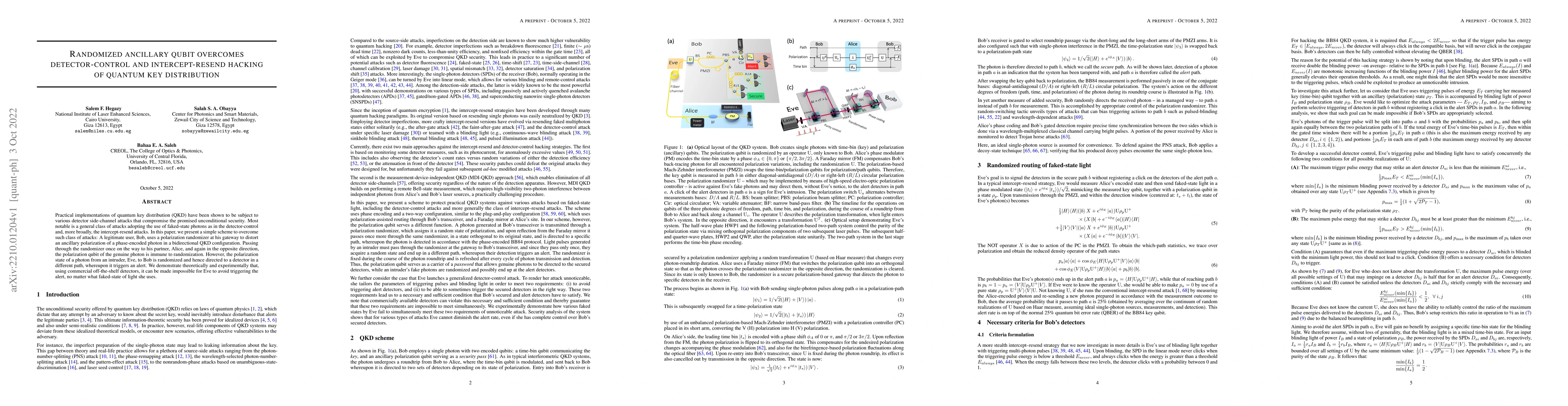 Thumbnail for Randomized ancillary qubit overcomes detector-control and
  intercept-resend hacking of quantum key distribution