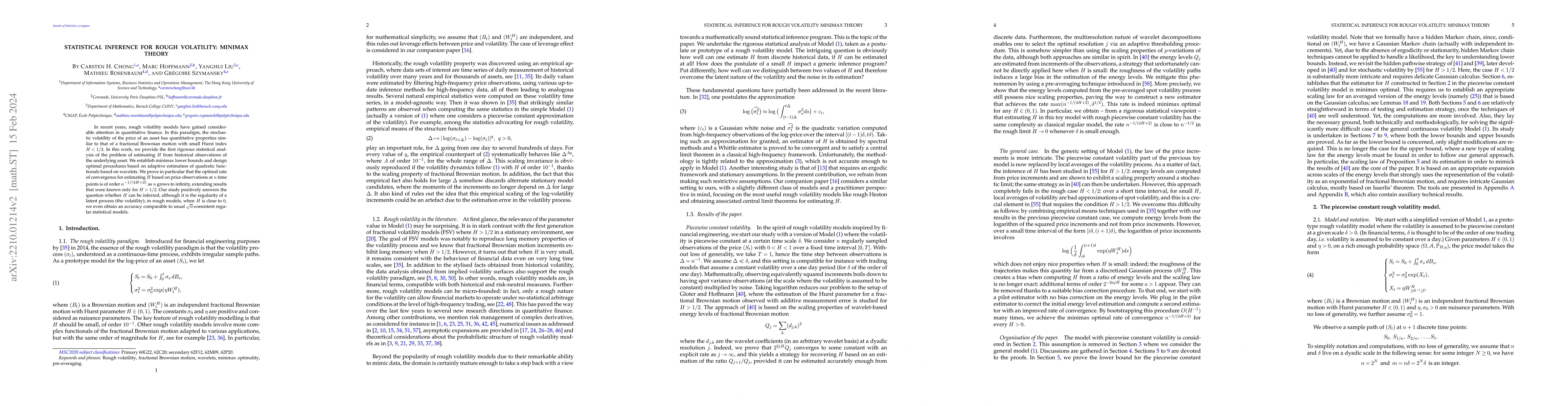 Thumbnail for Statistical inference for rough volatility: Minimax Theory