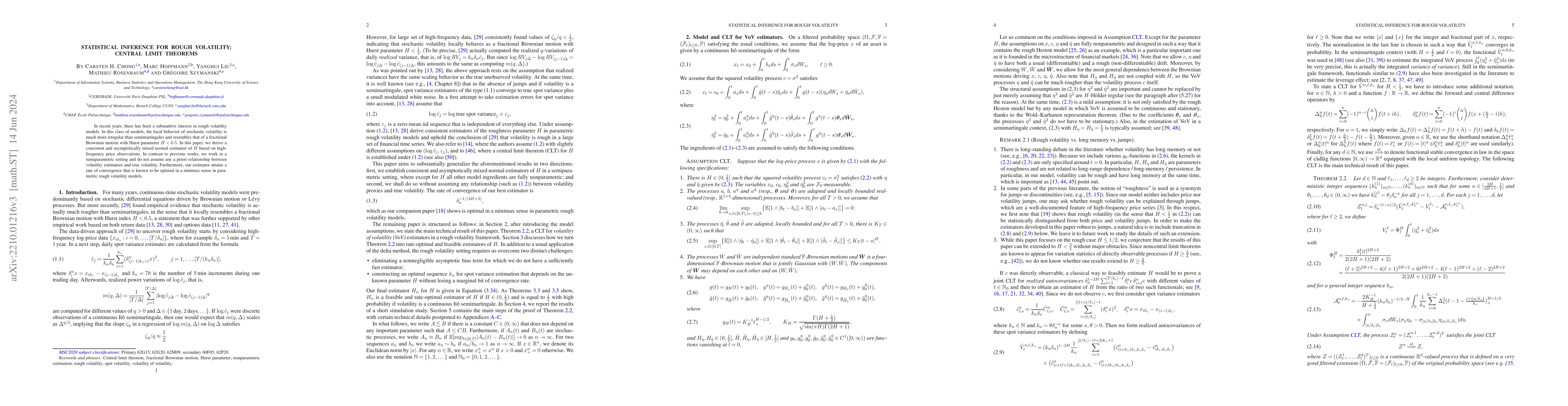 Thumbnail for Statistical inference for rough volatility: Central limit theorems