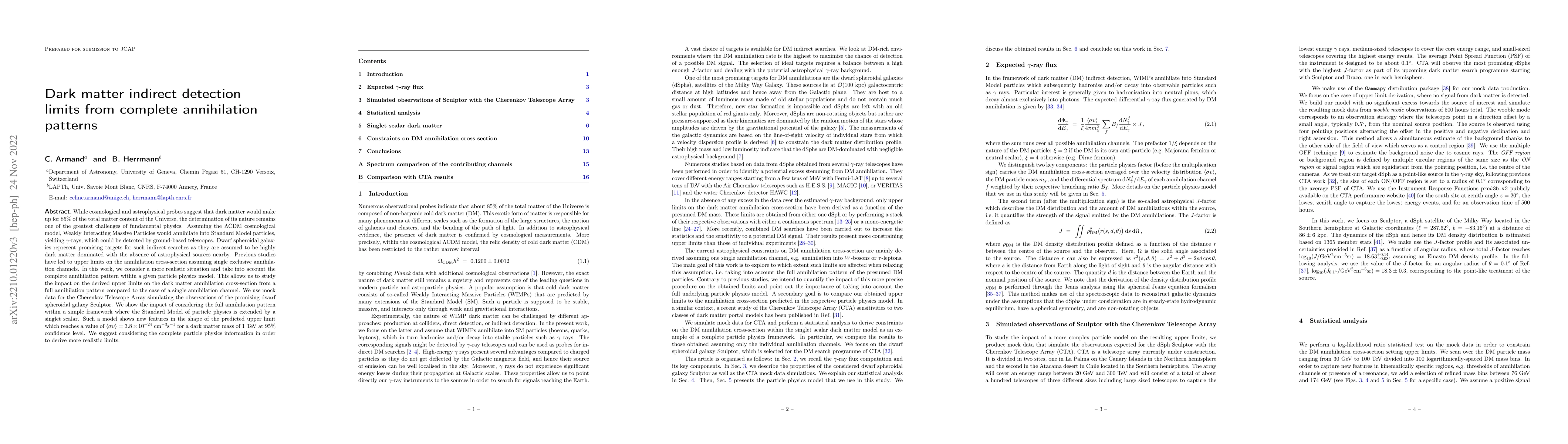 Thumbnail for Dark matter indirect detection limits from complete annihilation
  patterns