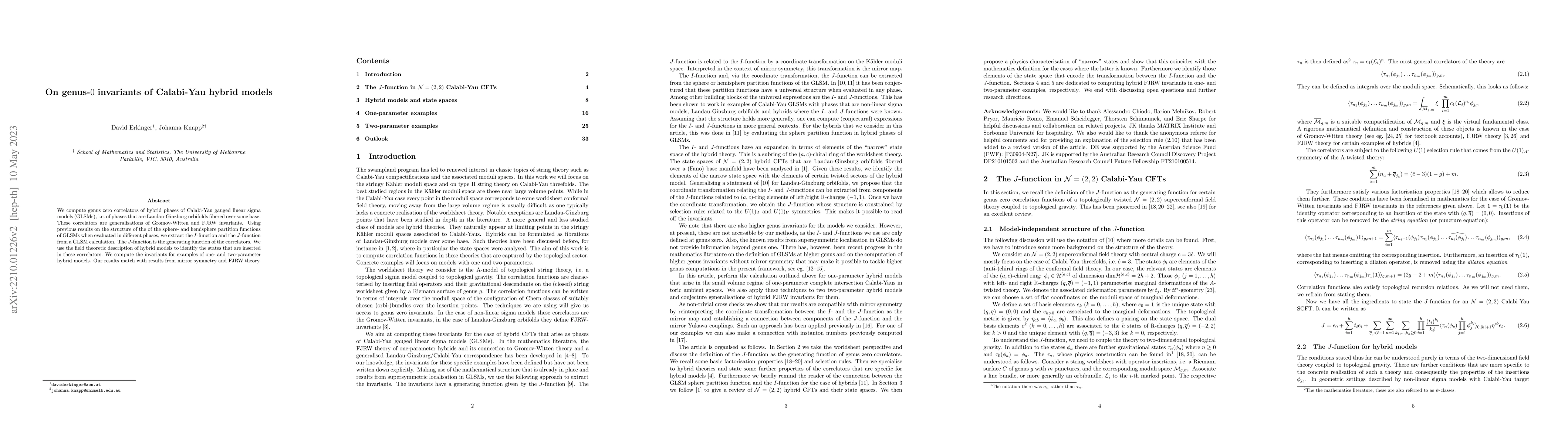 Thumbnail for On genus-0 invariants of Calabi-Yau hybrid models