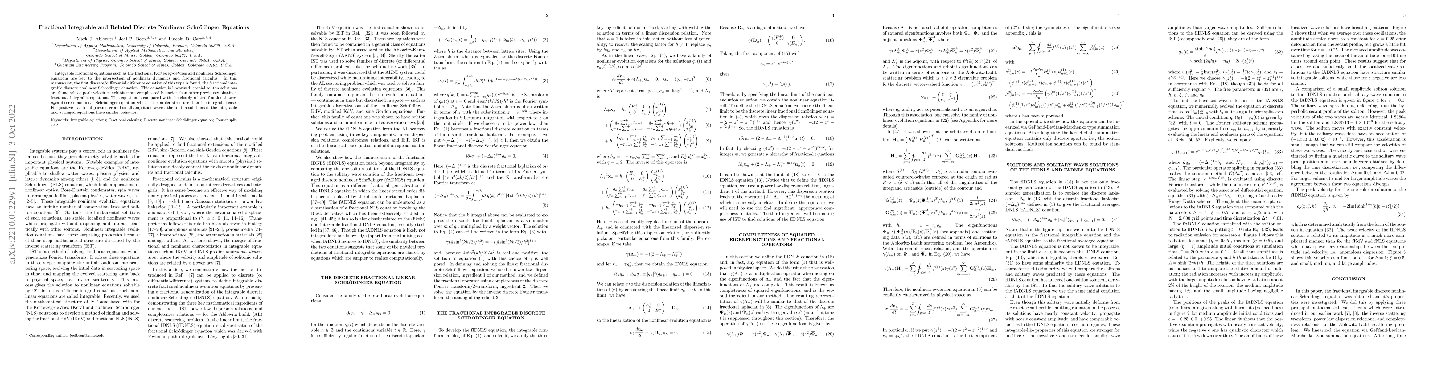 Thumbnail for Fractional Integrable and Related Discrete Nonlinear Schr\"odinger
  Equations