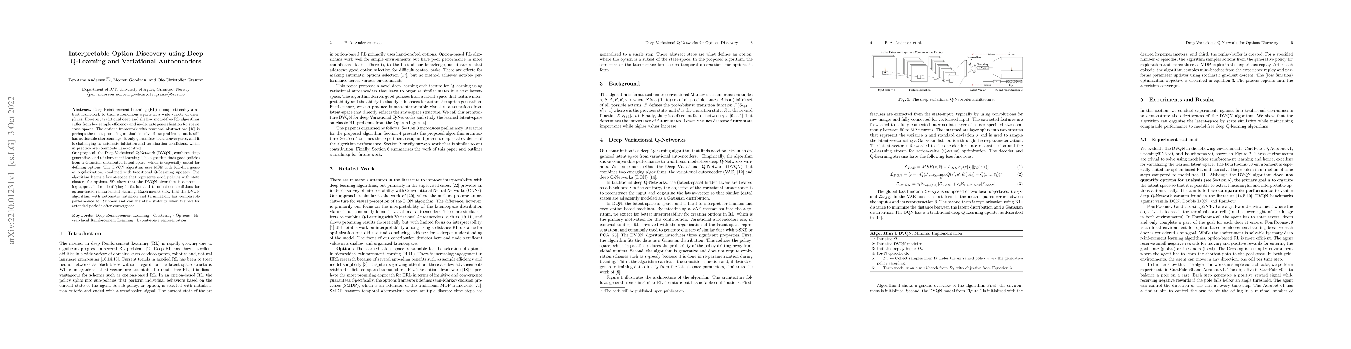 Thumbnail for Interpretable Option Discovery using Deep Q-Learning and Variational
  Autoencoders