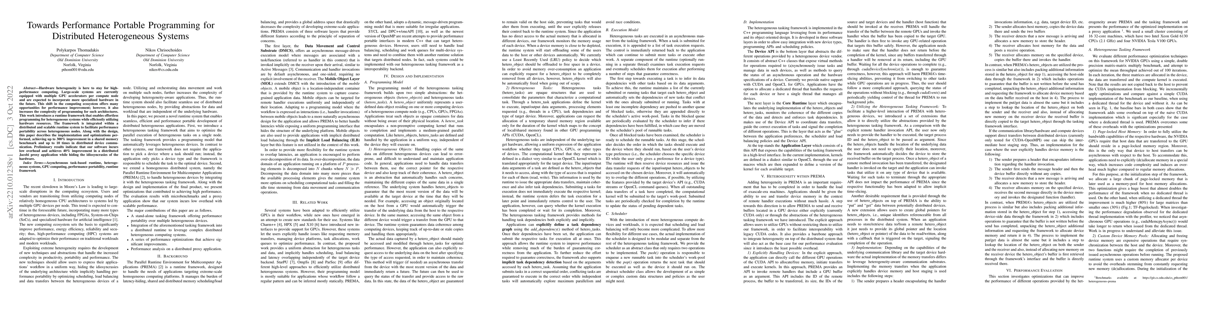 Thumbnail for Towards Performance Portable Programming for Distributed Heterogeneous
  Systems