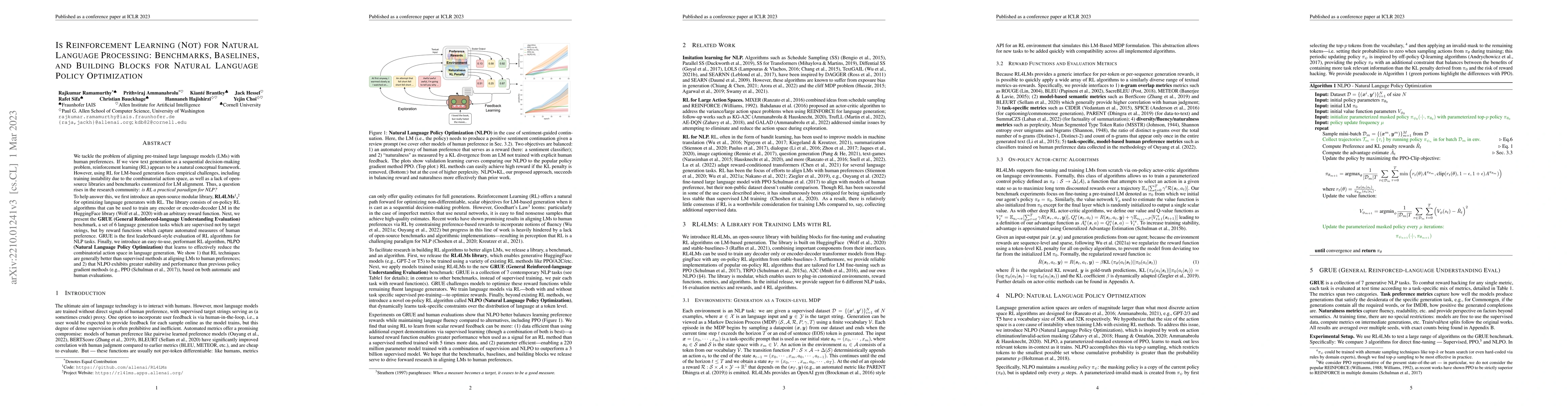 Thumbnail for Is Reinforcement Learning (Not) for Natural Language Processing:
  Benchmarks, Baselines, and Building Blocks for Natural Language Policy
  Optimization